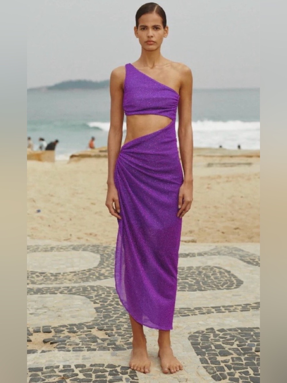 BAOBAB ZADEH ADEL Metallic Purple One Shoulder Cutout Maxi Dress NWT Medium